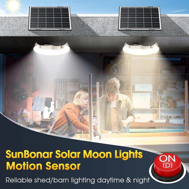 SunBonar Solar Moon Lights Indoor/Outdoor-Motion Sensor, Solar Shed Light with On/Off Switch & Remote, Daytime & Night Dimmable 3200K/4000K/6000K, Brighter Ceiling Lights for Barn Patio Carport Gazebo - Image 3
